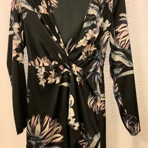 MISSGUIDED Floral Long Sleeve Black Dress